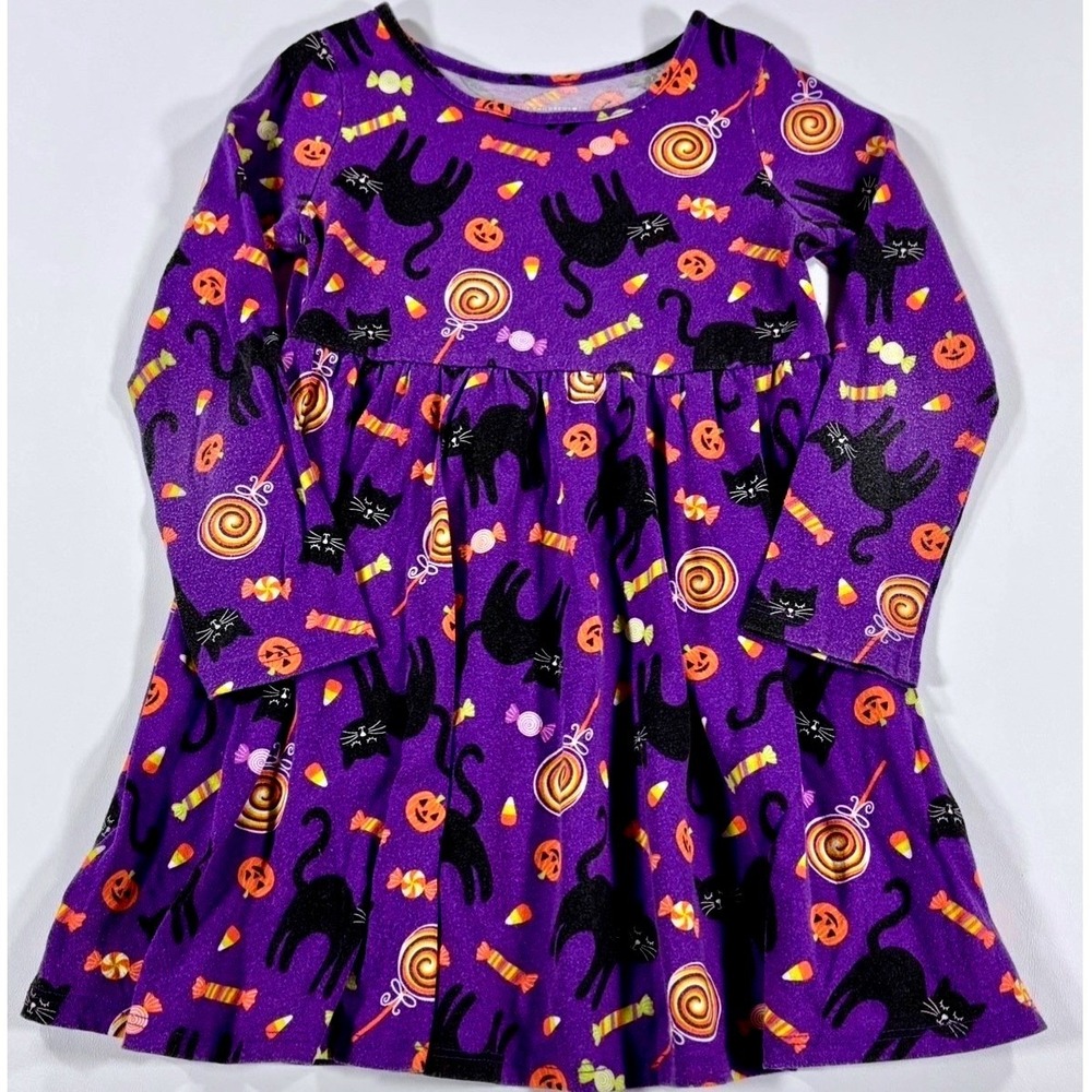 Children's Place Halloween Dress Black Cat Candy Purple Fall Toddler Size 4T